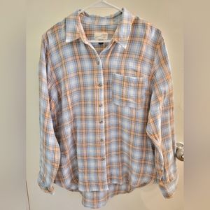 Universal thread 100% cotton baby blue, orange and white flannel button down.
